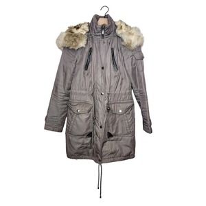 Laundry By Shelli Segal Faux Fur Hood Grey Lightweight Parka Size XS